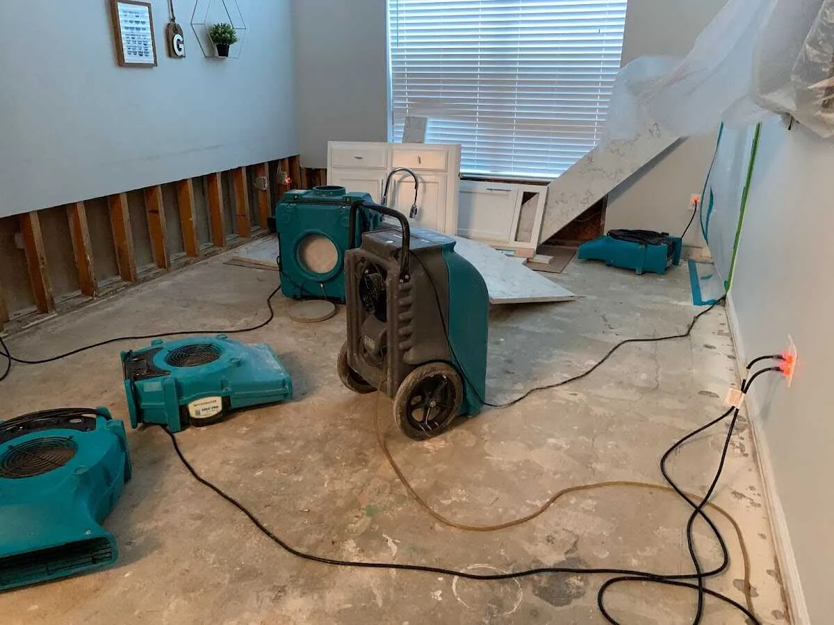 Dehumidifier in flood-cut room for Water Damage Restoration in McKinleyville